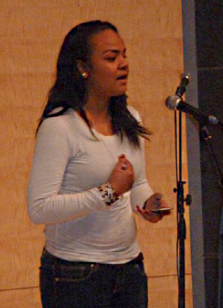 Victoria Kupu performs at the Poetry Slam. (Courtesy of Victoria Kupu)