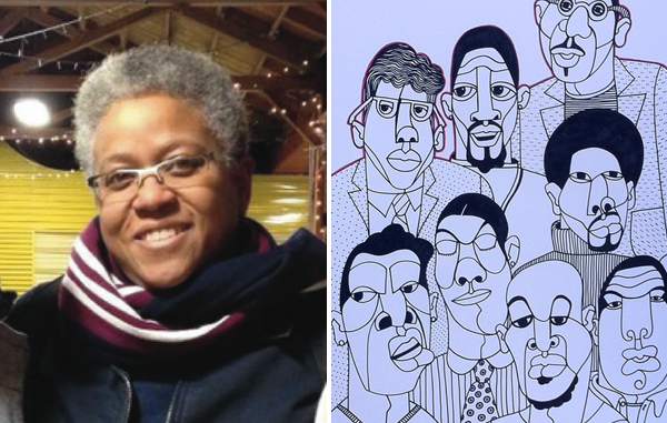 Ajuan Mance (left) is not only a beloved and respected professor at Mills, but also a talented artist who is currently working on her project “1001 Black Men.” (Images courtesy of Ajuan Mance)