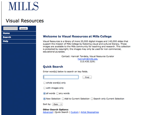 A screenshot of the Visual Resource Collection webpage. 
