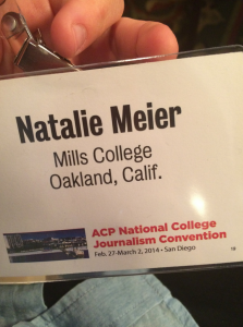 Managing Editor Natalie Meier's news badge at ACP in San Diego.
